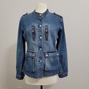 Vintage Adolfo Denim Jacket with Button‎ Accents Size L Linen And Cotton